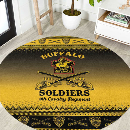 Afro Christmas Buffalo Soldiers Round Carpet 9th Cavalry Regiment - African Pride