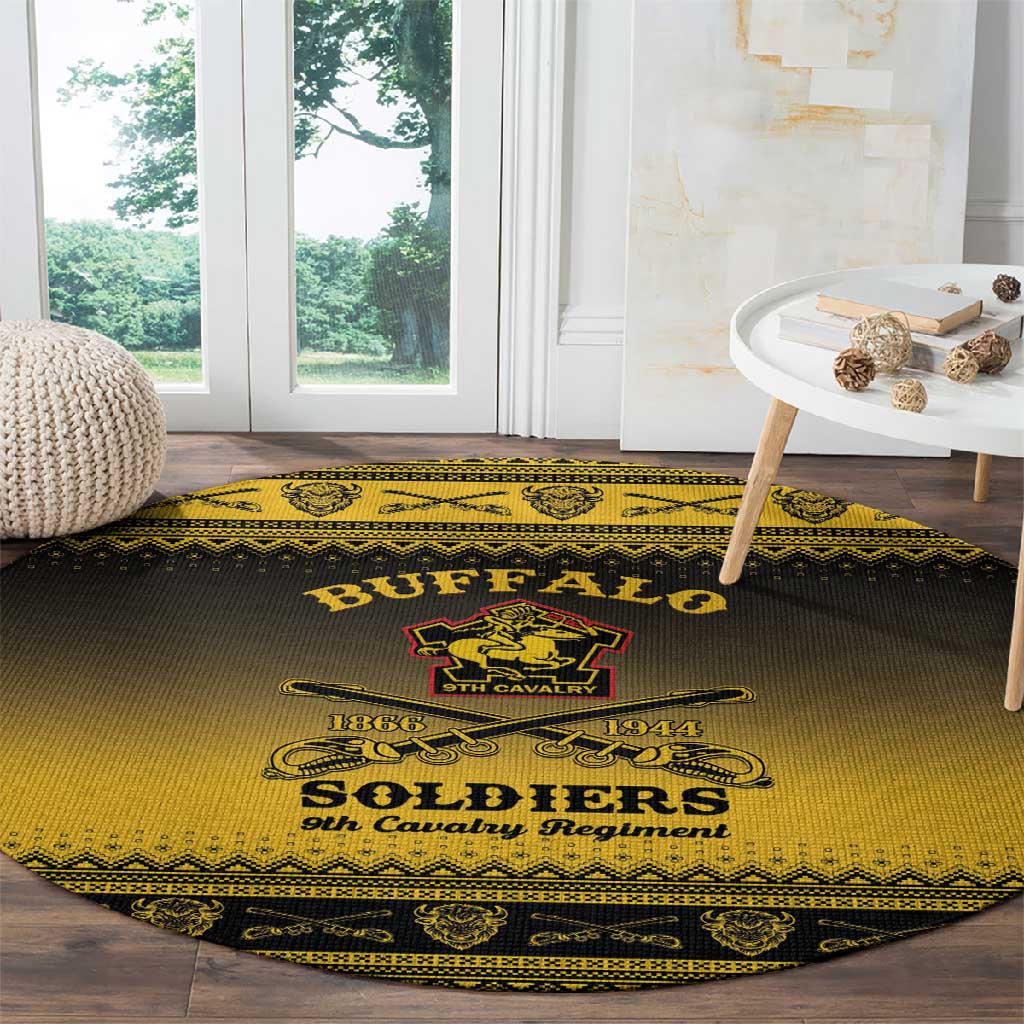 Afro Christmas Buffalo Soldiers Round Carpet 9th Cavalry Regiment - African Pride