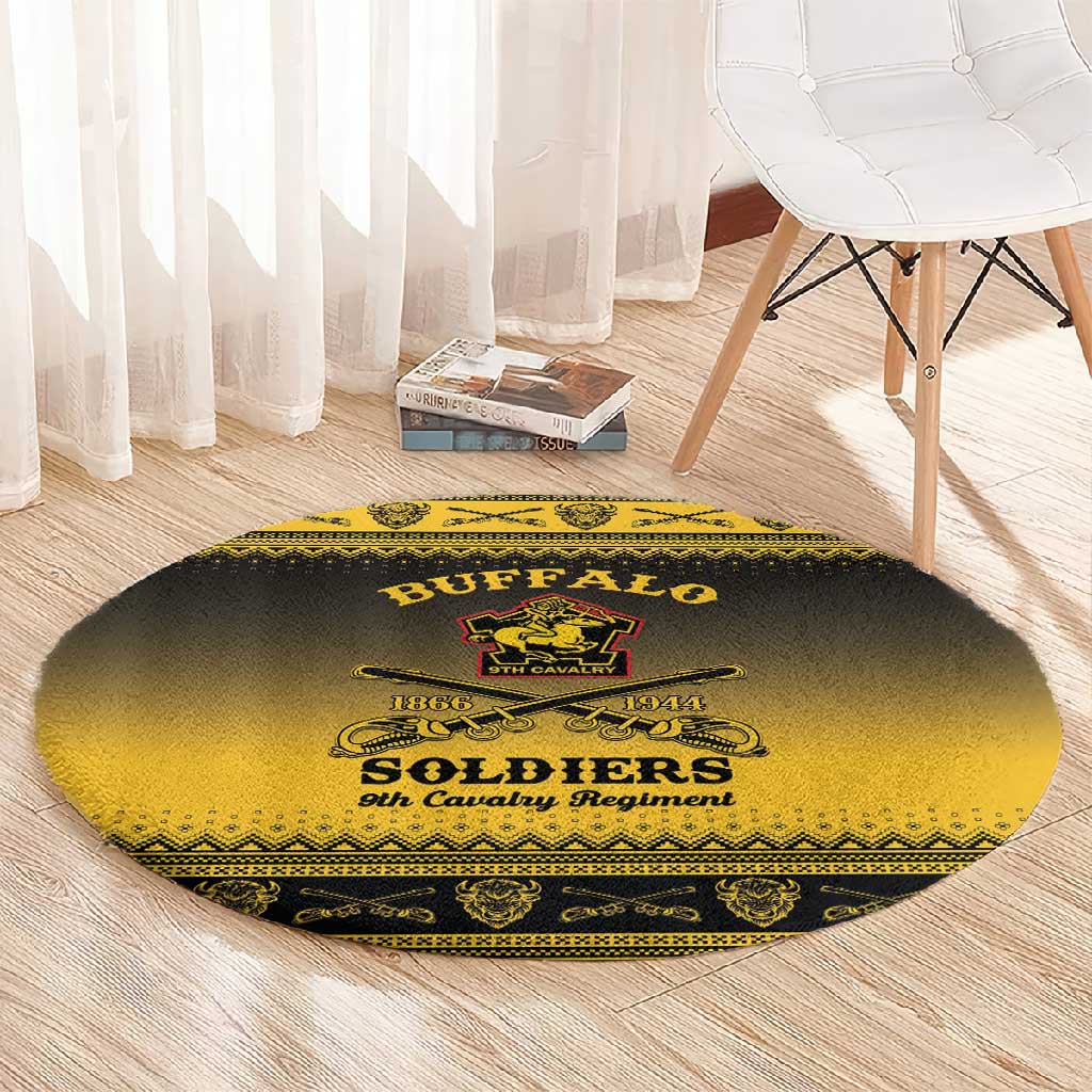 Afro Christmas Buffalo Soldiers Round Carpet 9th Cavalry Regiment - African Pride