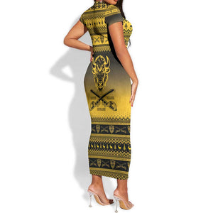 Afro Christmas Buffalo Soldiers Short Sleeve Bodycon Dress 9th Cavalry Regiment - African Pride