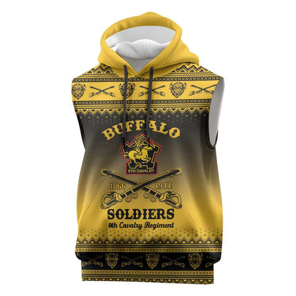 Afro Christmas Buffalo Soldiers Sleeveless Hoodie 9th Cavalry Regiment - African Pride