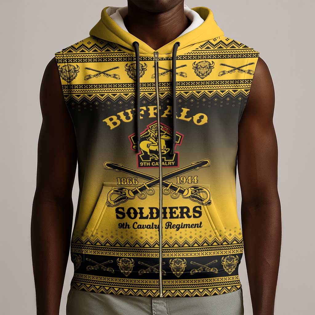Afro Christmas Buffalo Soldiers Sleeveless Zip Hoodie 9th Cavalry Regiment - African Pride