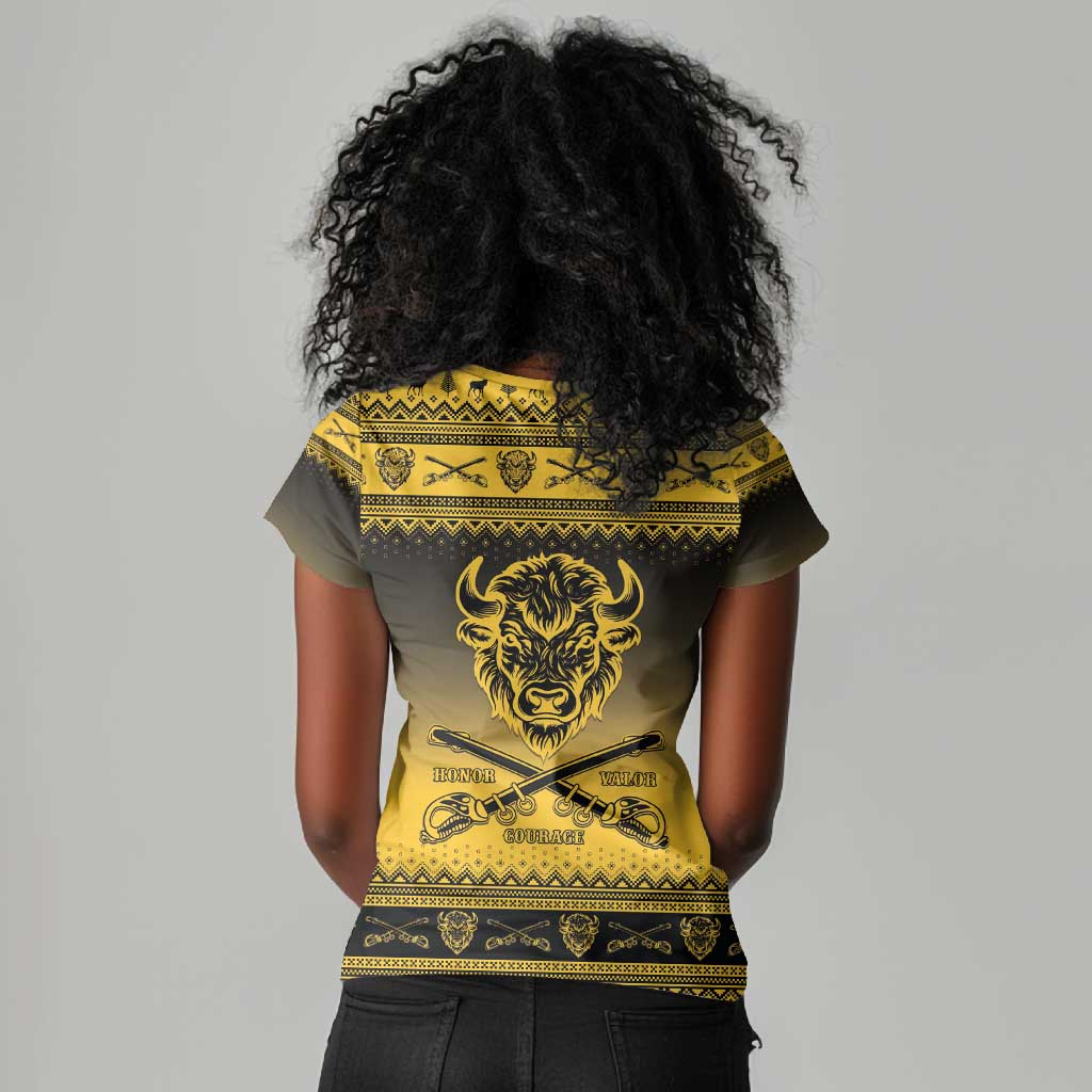 Afro Christmas Buffalo Soldiers Women V-Neck T-Shirt 9th Cavalry Regiment - African Pride
