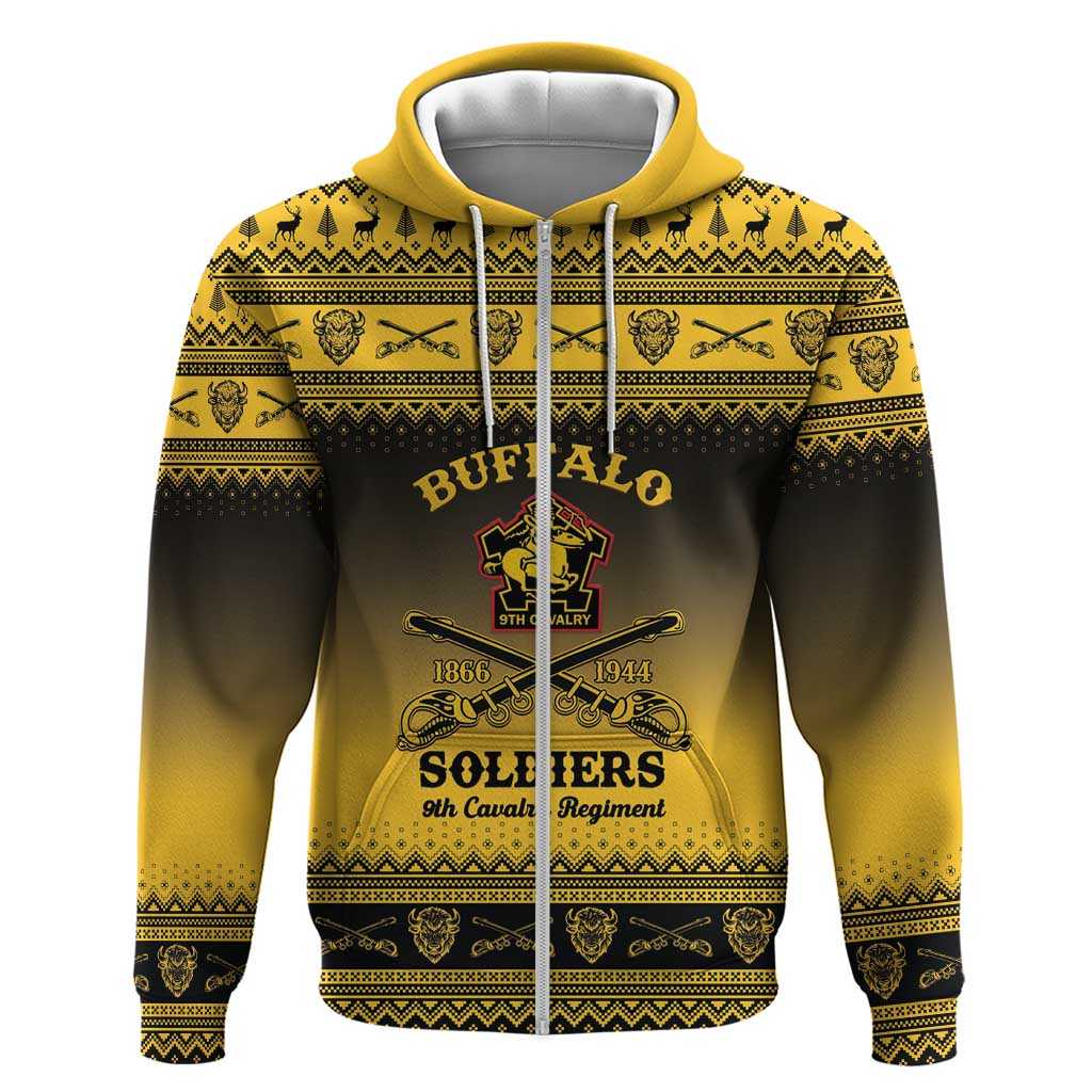 Afro Christmas Buffalo Soldiers Zip Hoodie 9th Cavalry Regiment - African Pride