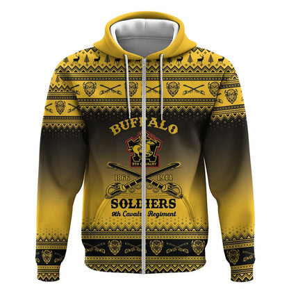 Afro Christmas Buffalo Soldiers Zip Hoodie 9th Cavalry Regiment - African Pride