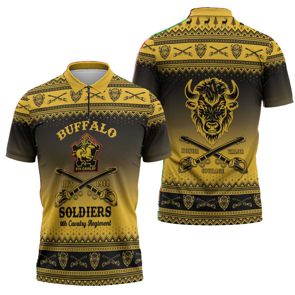 Buffalo Soldiers Christmas Zipper Polo Shirt 9th Cavalry Regiment