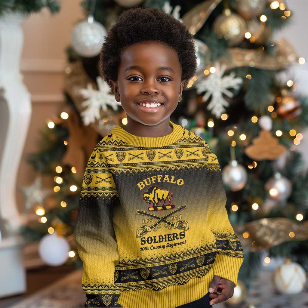 Afro Christmas Buffalo Soldiers Kid Ugly Christmas Sweater 10th Cavalry Regiment - African Pride