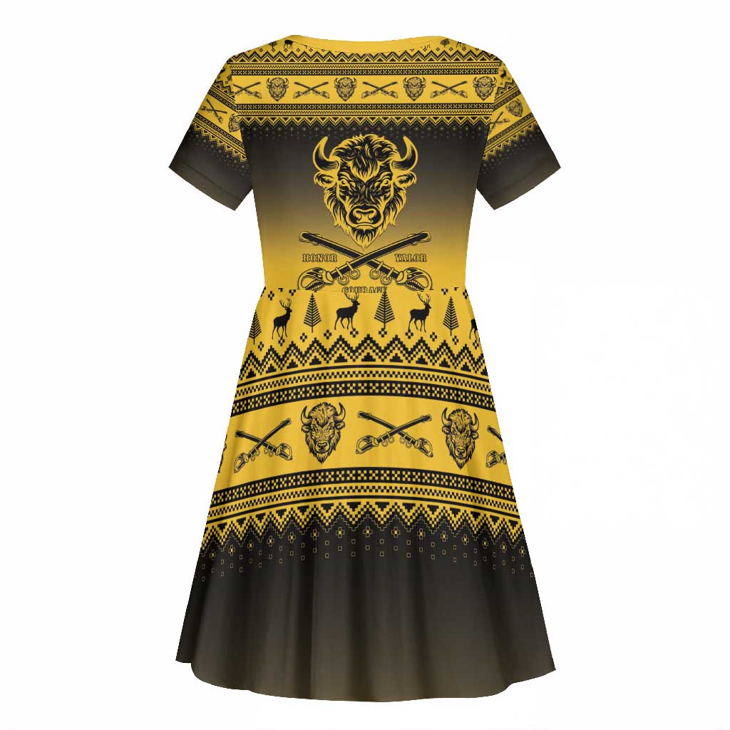Afro Christmas Buffalo Soldiers Kid Short Sleeve Dress 10th Cavalry Regiment - African Pride