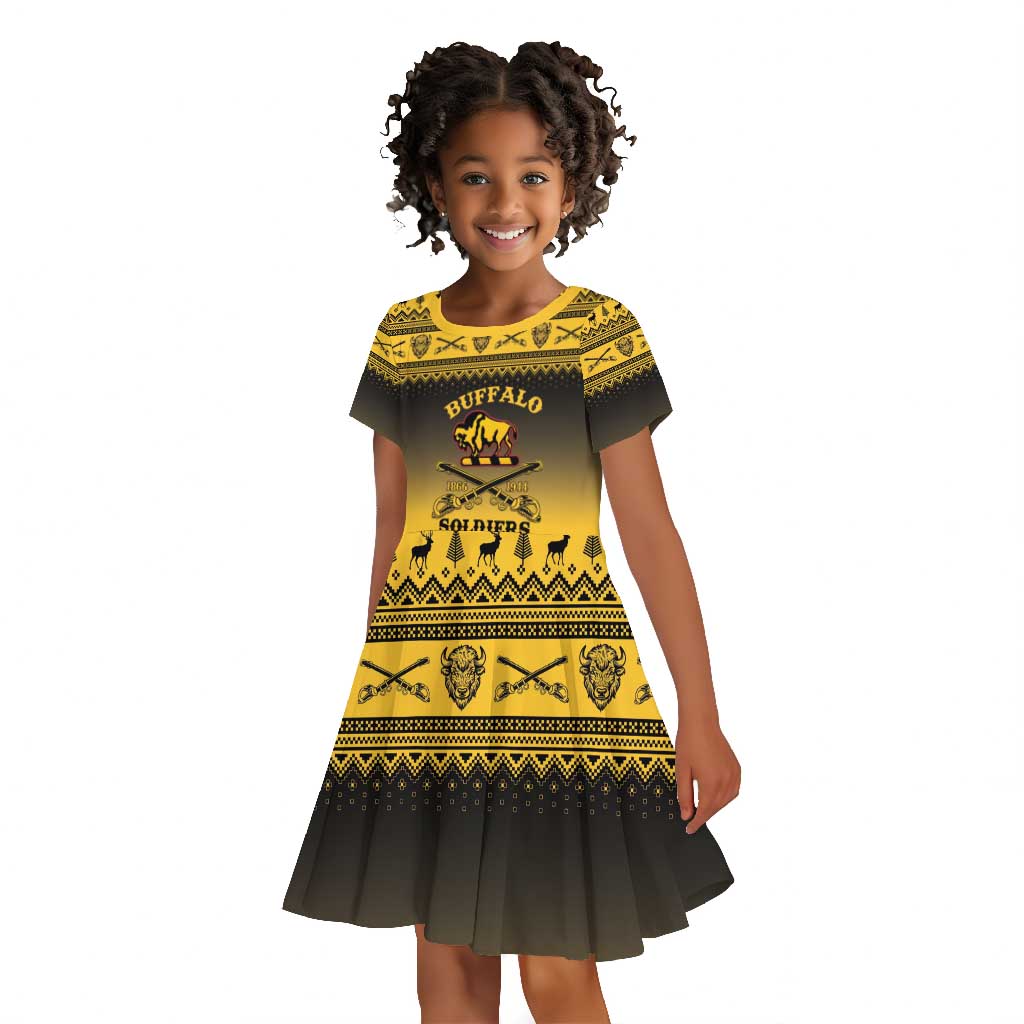 Afro Christmas Buffalo Soldiers Kid Short Sleeve Dress 10th Cavalry Regiment - African Pride