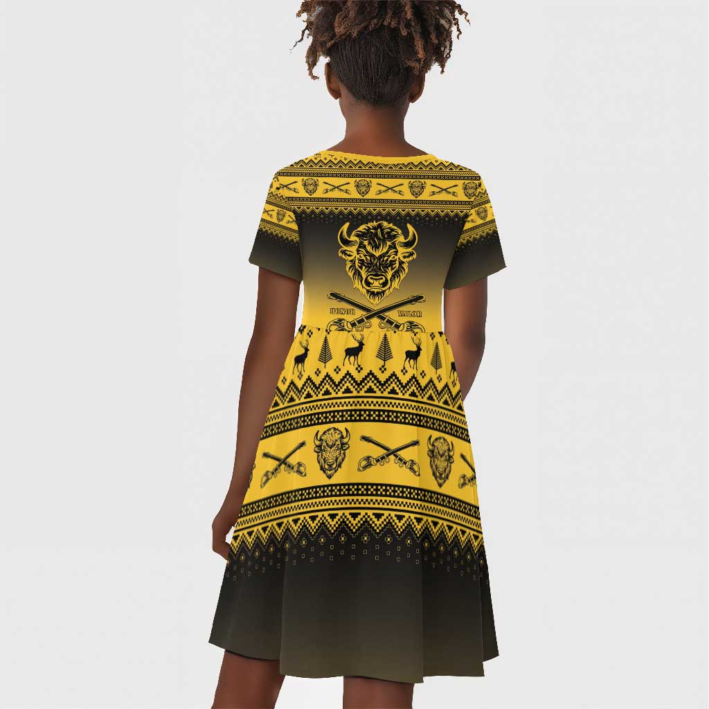 Afro Christmas Buffalo Soldiers Kid Short Sleeve Dress 10th Cavalry Regiment - African Pride