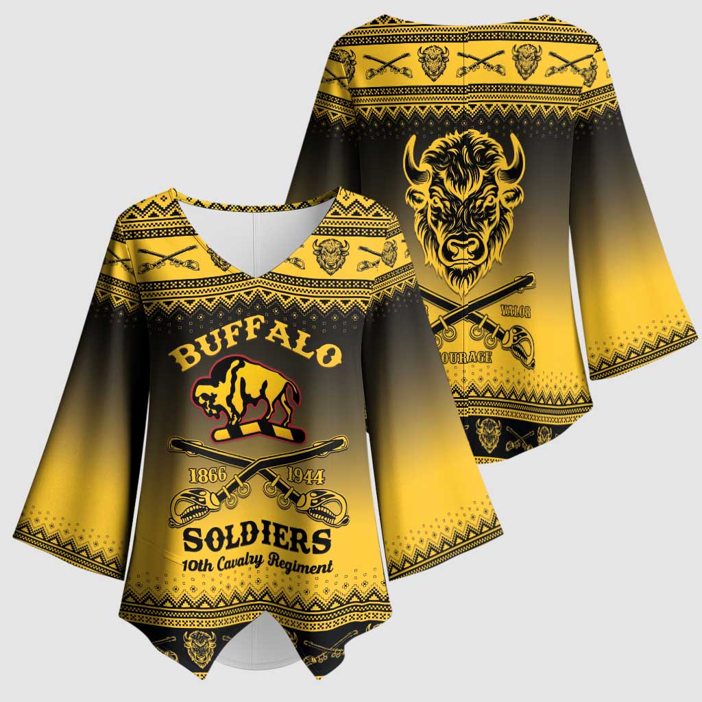 Buffalo Soldiers Christmas Kimono Sleeve Blouse 10th Cavalry Regiment