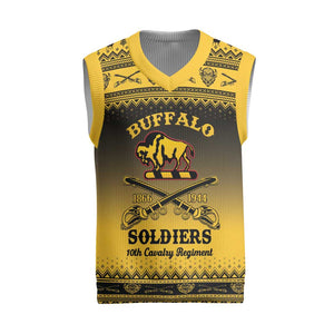 Afro Christmas Buffalo Soldiers Christmas Knitted V-Neck Vest 10th Cavalry Regiment - African Pride