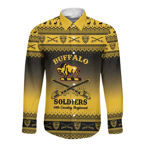 Afro Christmas Buffalo Soldiers Long Sleeve Button Shirt 10th Cavalry Regiment - African Pride