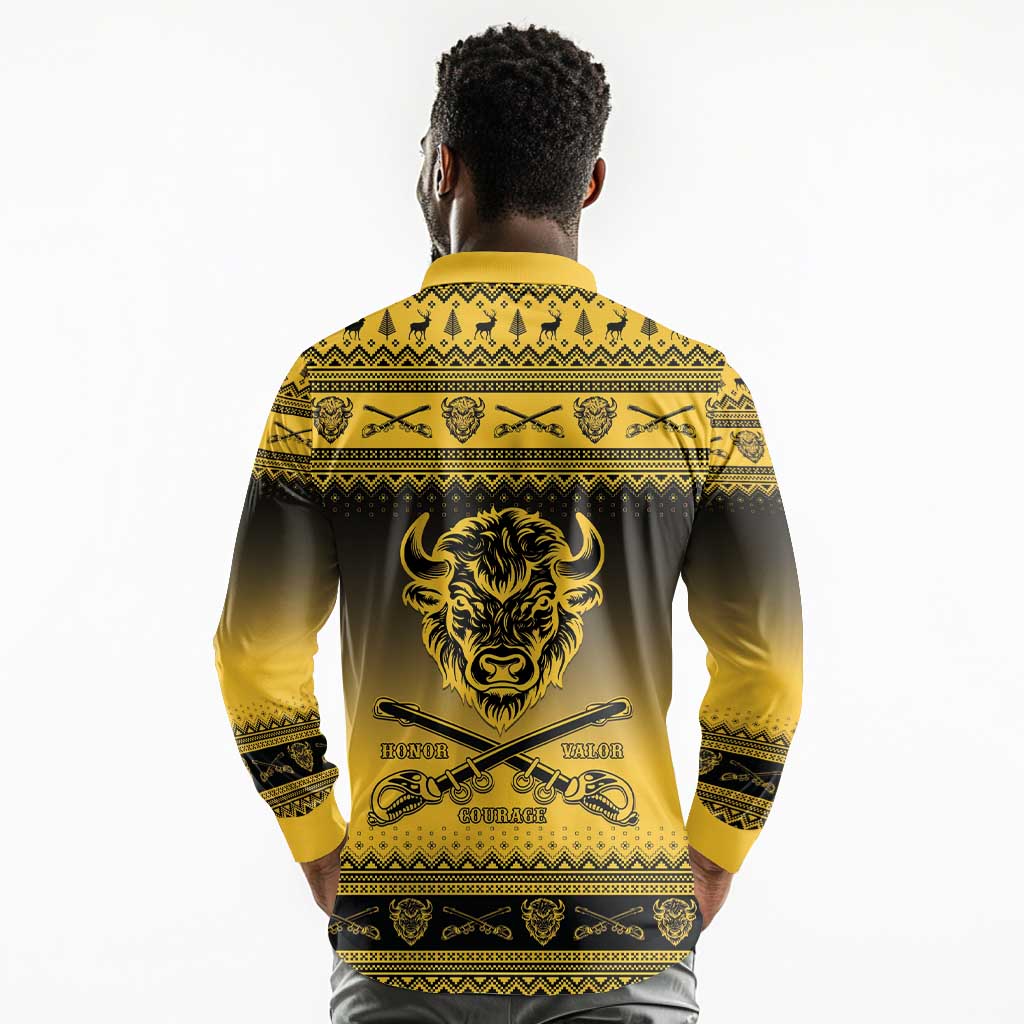 Afro Christmas Buffalo Soldiers Long Sleeve Polo Shirt 10th Cavalry Regiment - African Pride