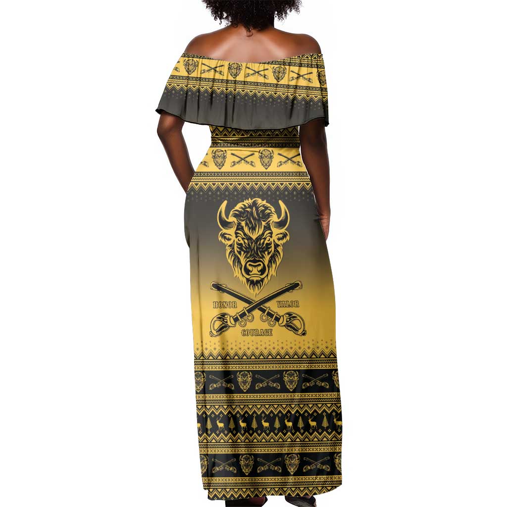 Afro Christmas Buffalo Soldiers Off Shoulder Maxi Dress 10th Cavalry Regiment - African Pride