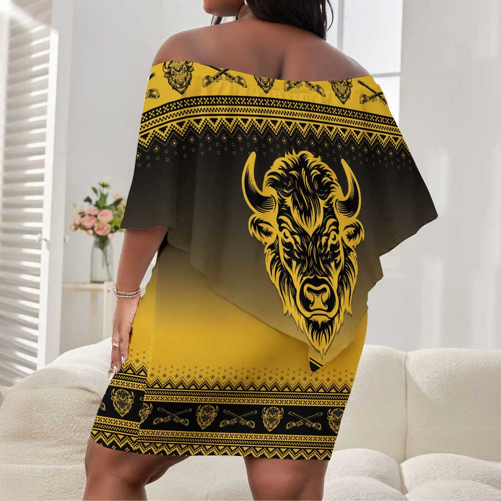 Afro Christmas Buffalo Soldiers Off Shoulder Short Dress 10th Cavalry Regiment - African Pride