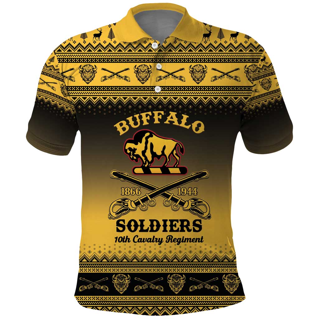 Afro Christmas Buffalo Soldiers Polo Shirt 10th Cavalry Regiment - African Pride