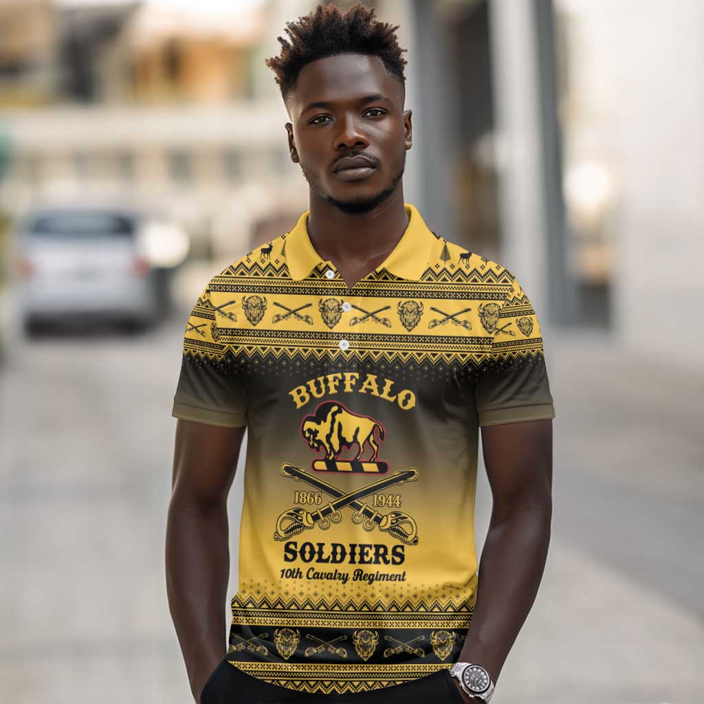 Afro Christmas Buffalo Soldiers Polo Shirt 10th Cavalry Regiment - African Pride