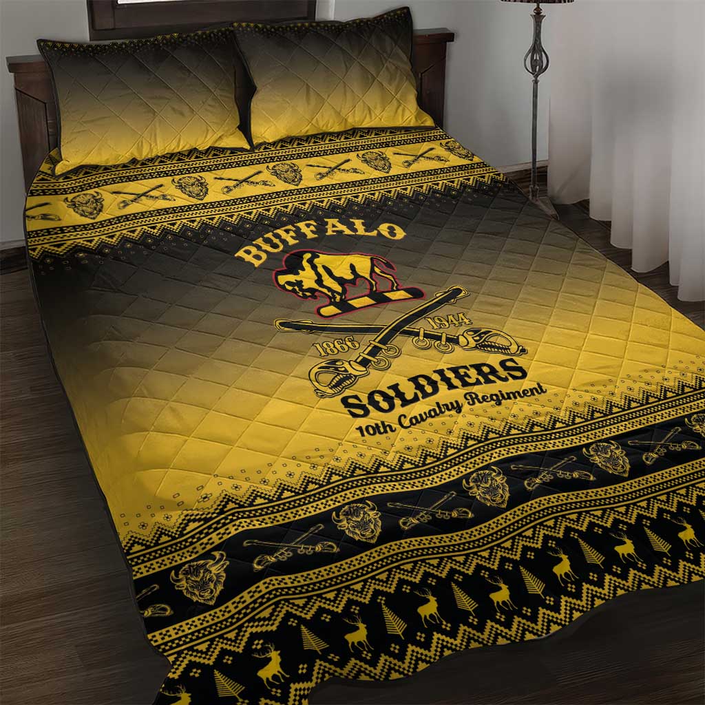 Afro Christmas Buffalo Soldiers Quilt Bed Set 10th Cavalry Regiment - African Pride