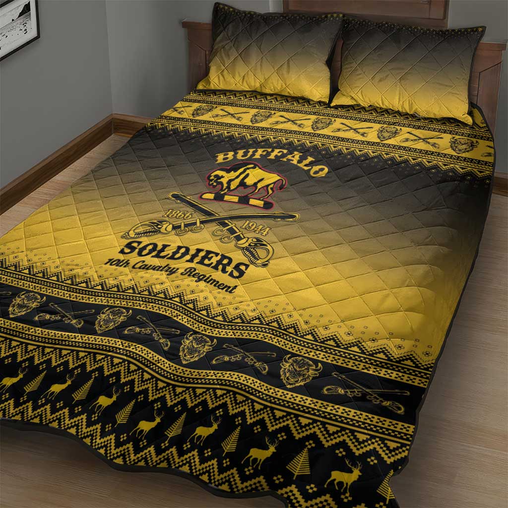 Afro Christmas Buffalo Soldiers Quilt Bed Set 10th Cavalry Regiment - African Pride