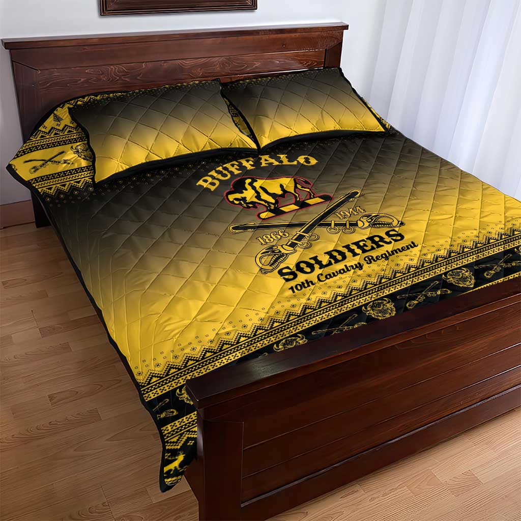 Afro Christmas Buffalo Soldiers Quilt Bed Set 10th Cavalry Regiment - African Pride