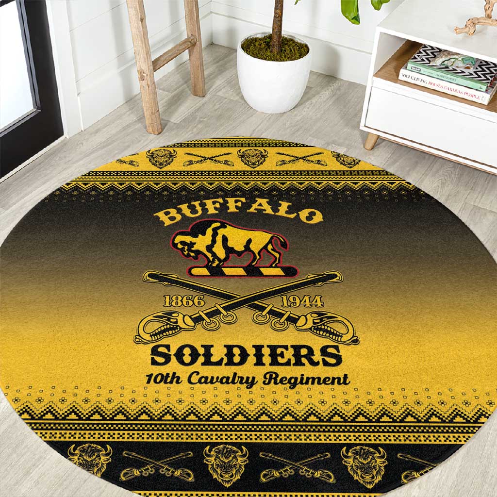 Afro Christmas Buffalo Soldiers Round Carpet 10th Cavalry Regiment - African Pride