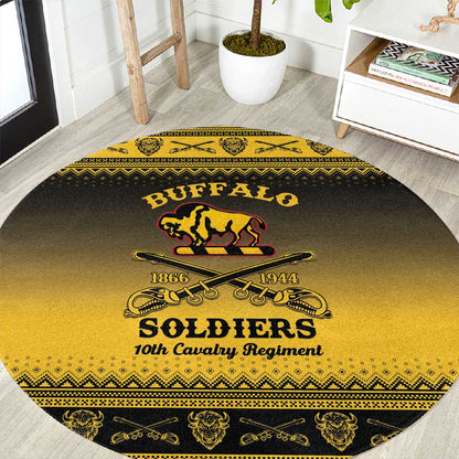 Afro Christmas Buffalo Soldiers Round Carpet 10th Cavalry Regiment - African Pride