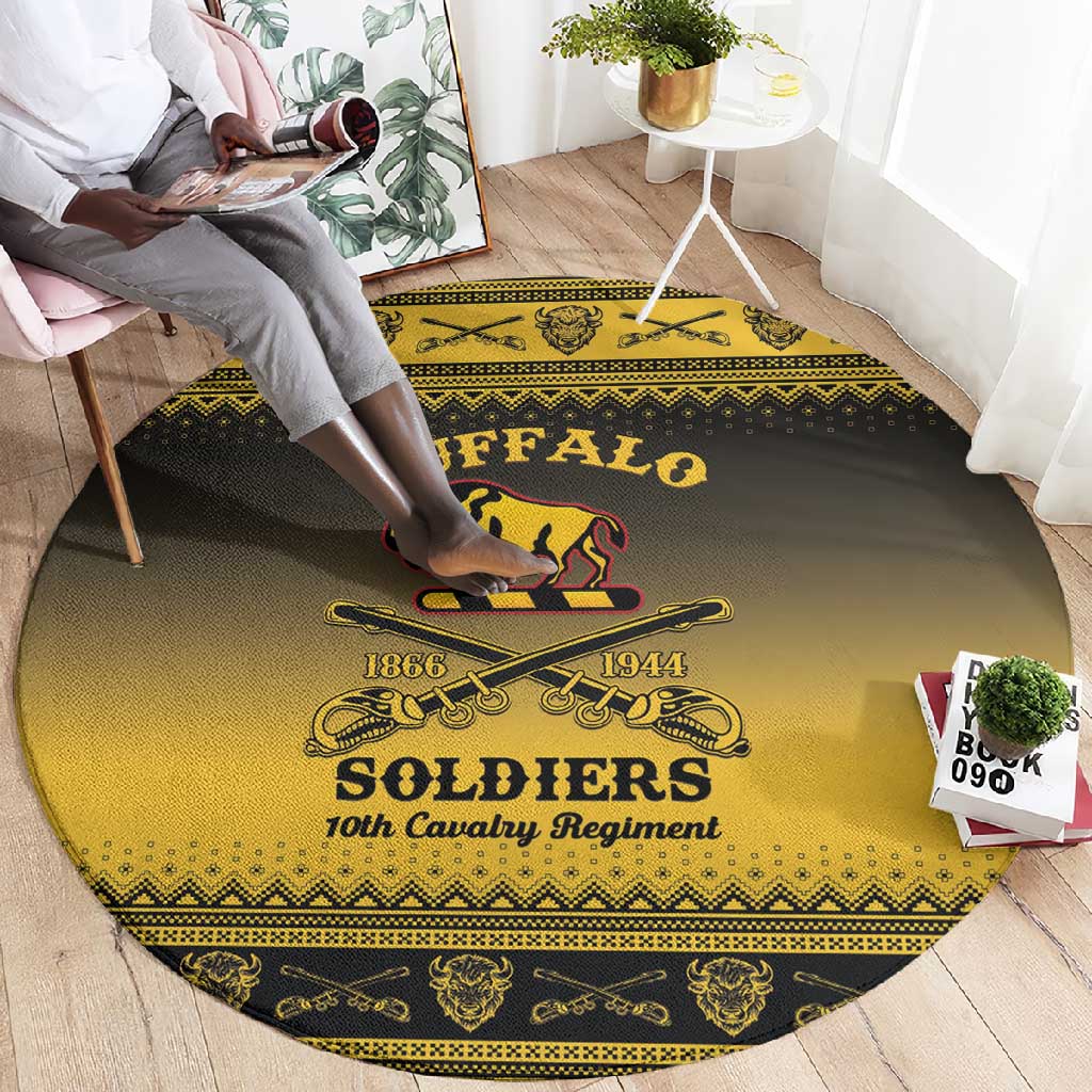 Afro Christmas Buffalo Soldiers Round Carpet 10th Cavalry Regiment - African Pride
