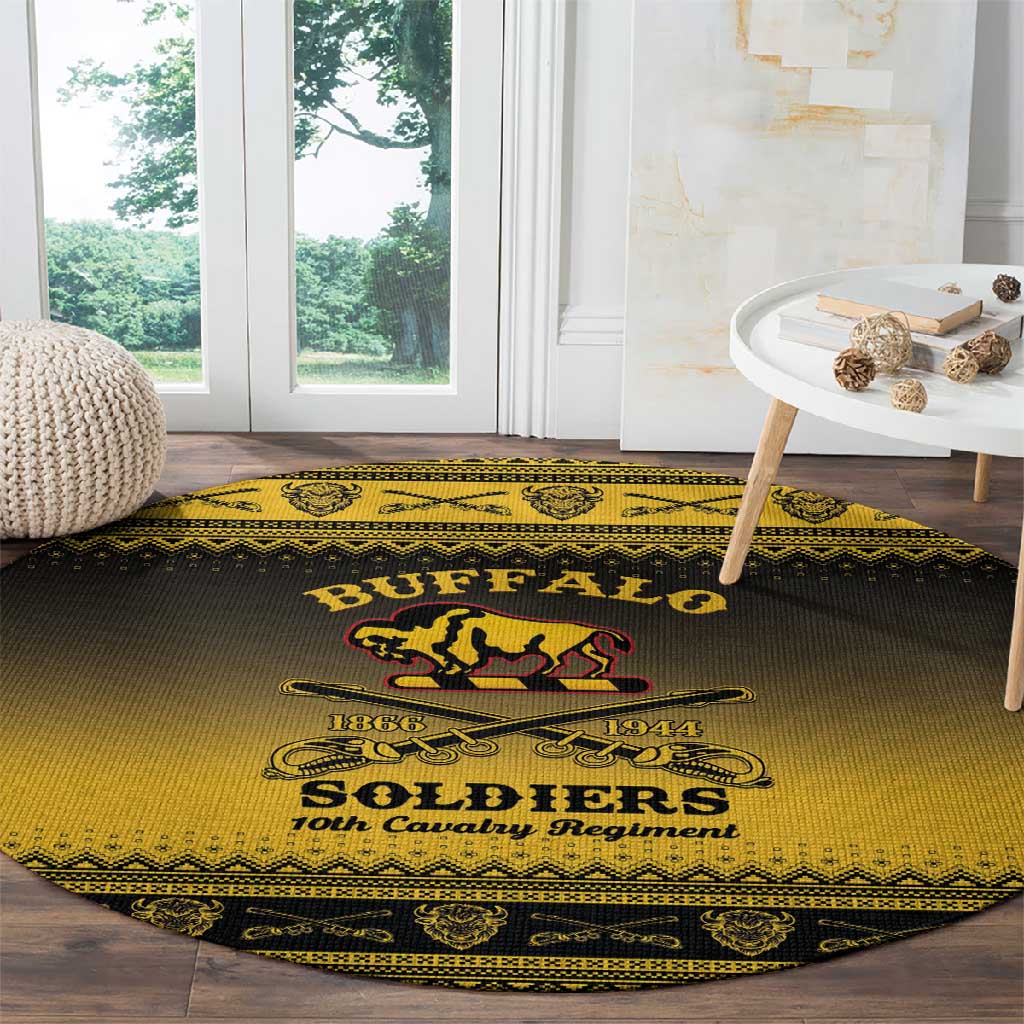 Afro Christmas Buffalo Soldiers Round Carpet 10th Cavalry Regiment - African Pride