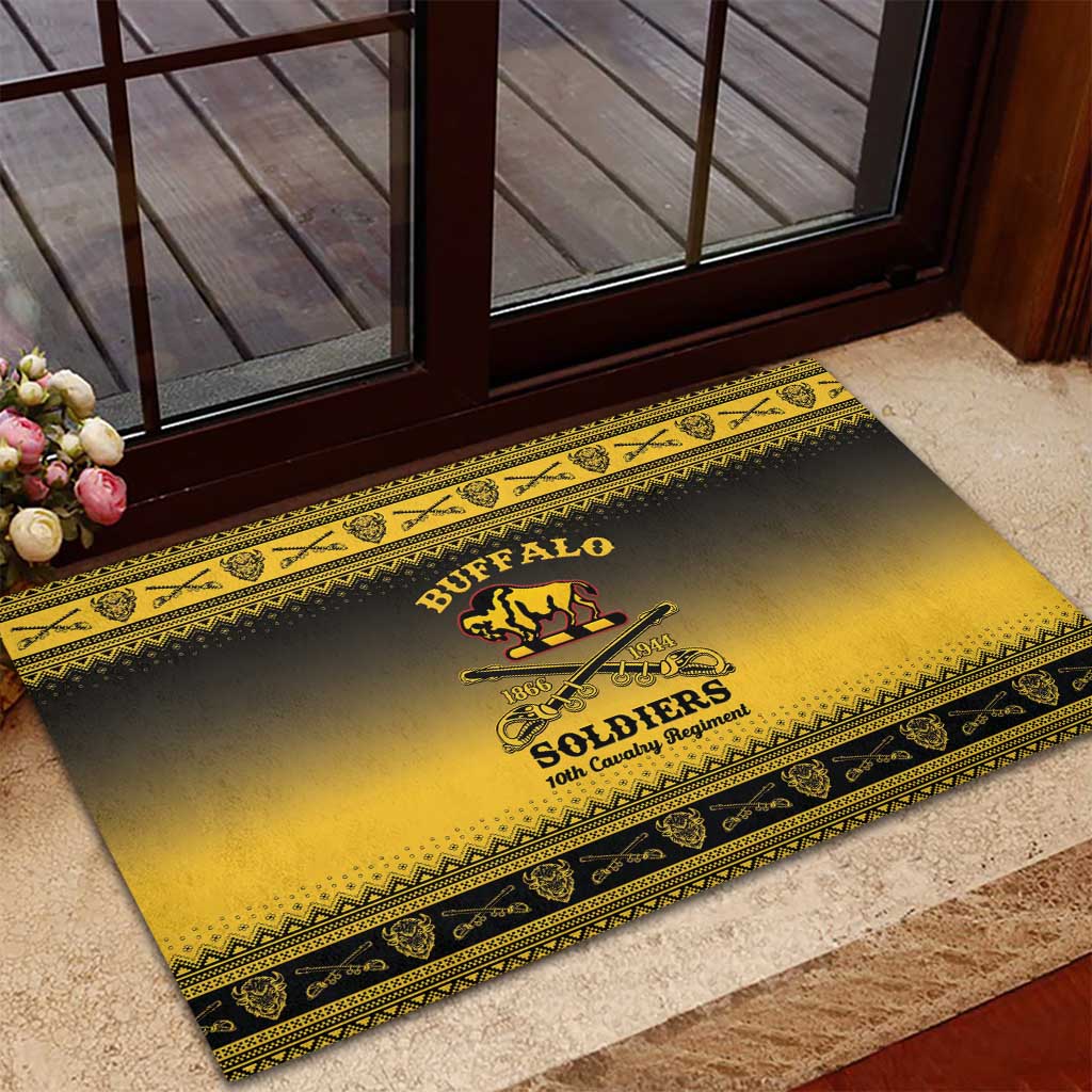 Afro Christmas Buffalo Soldiers Rubber Doormat 10th Cavalry Regiment - African Pride