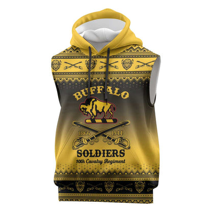 Afro Christmas Buffalo Soldiers Sleeveless Hoodie 10th Cavalry Regiment - African Pride