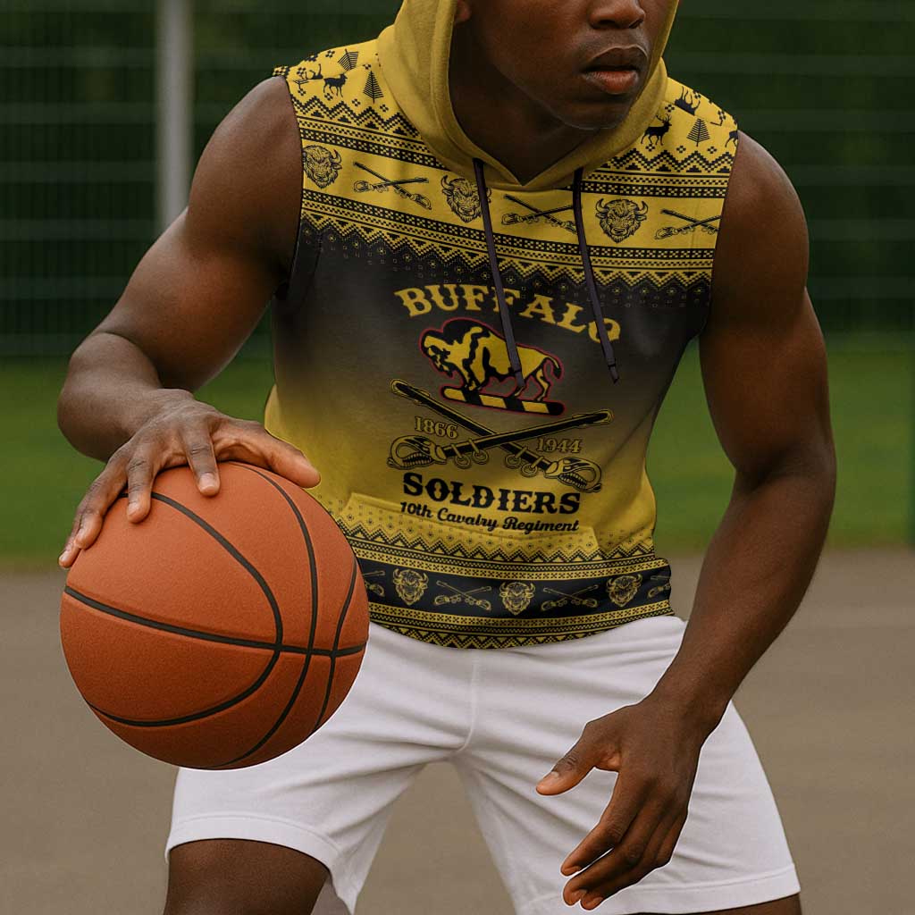 Afro Christmas Buffalo Soldiers Sleeveless Hoodie 10th Cavalry Regiment - African Pride
