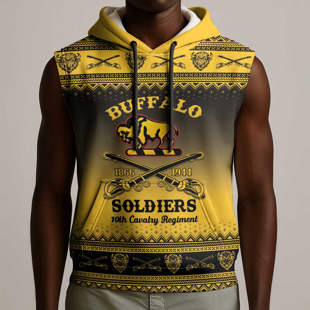 Afro Christmas Buffalo Soldiers Sleeveless Hoodie 10th Cavalry Regiment - African Pride