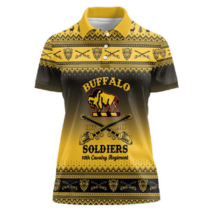 Afro Christmas Buffalo Soldiers Women Polo Shirt 10th Cavalry Regiment - African Pride