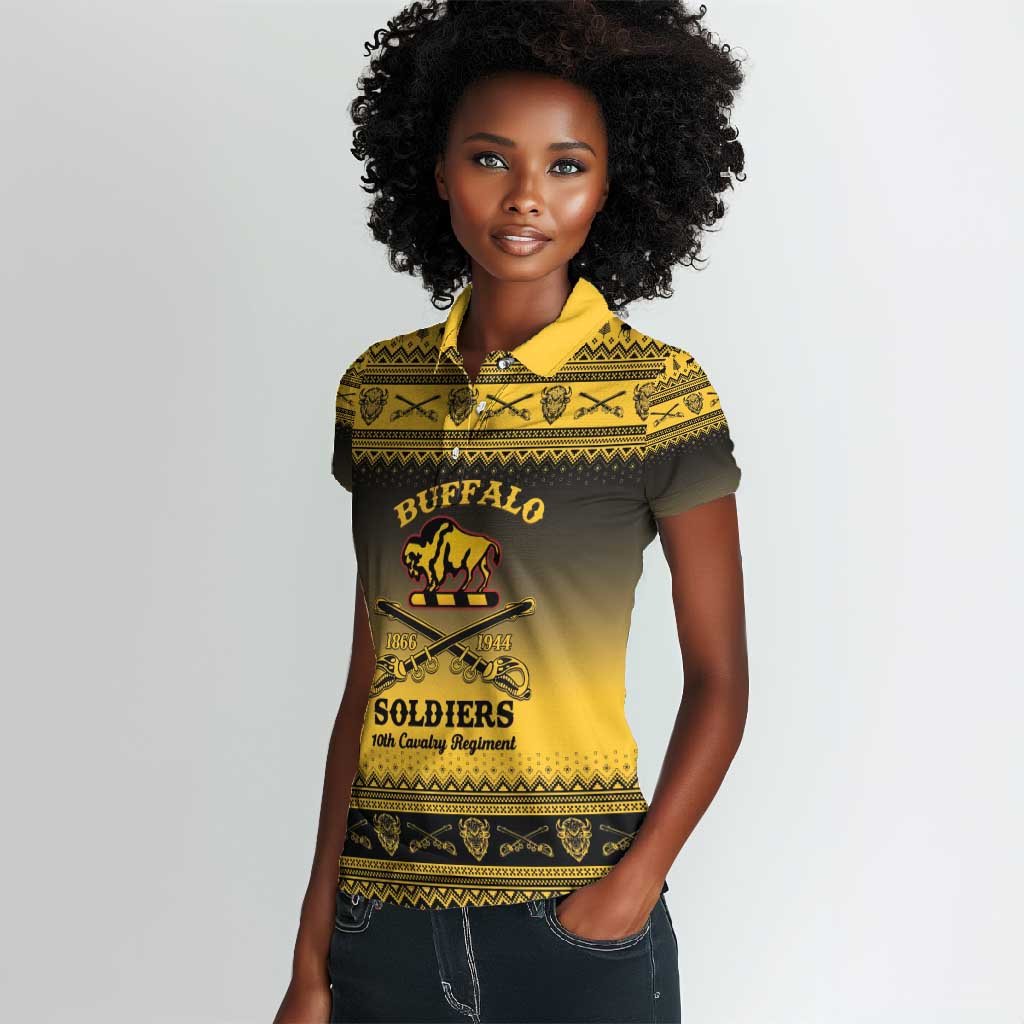 Afro Christmas Buffalo Soldiers Women Polo Shirt 10th Cavalry Regiment - African Pride