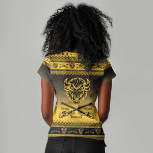 Afro Christmas Buffalo Soldiers Women V-Neck T-Shirt 10th Cavalry Regiment - African Pride