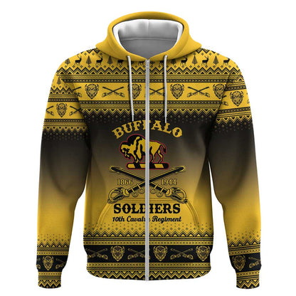 Afro Christmas Buffalo Soldiers Zip Hoodie 10th Cavalry Regiment - African Pride