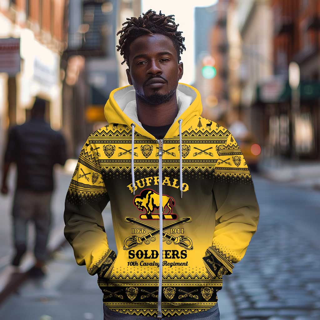 Afro Christmas Buffalo Soldiers Zip Hoodie 10th Cavalry Regiment - African Pride