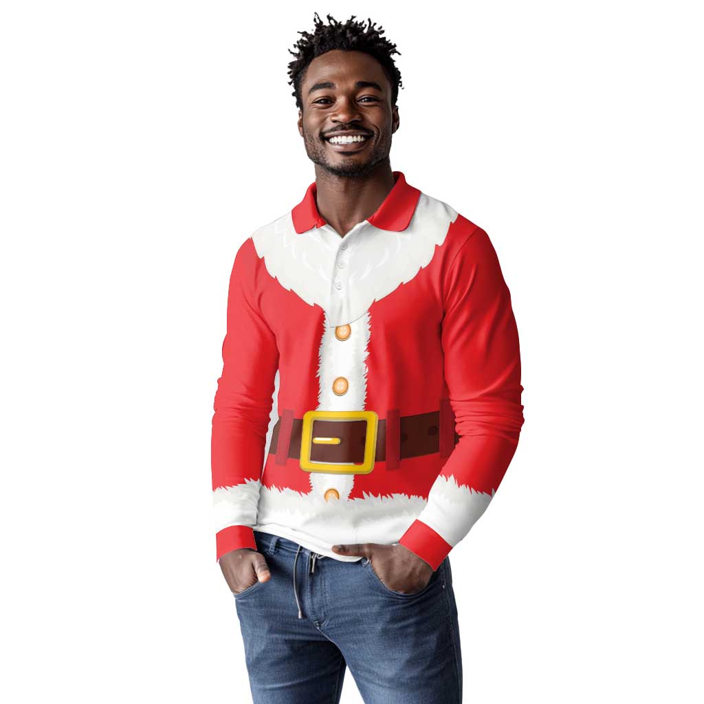 Black Santa Costume Long Sleeve Polo Shirt Christmas Holiday Cosplay - African Pride
