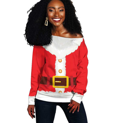Black Santa Costume Off Shoulder Sweater Christmas Holiday Cosplay - African Pride