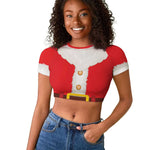 Black Santa Costume Raglan Cropped T shirt Christmas Holiday Cosplay - African Pride