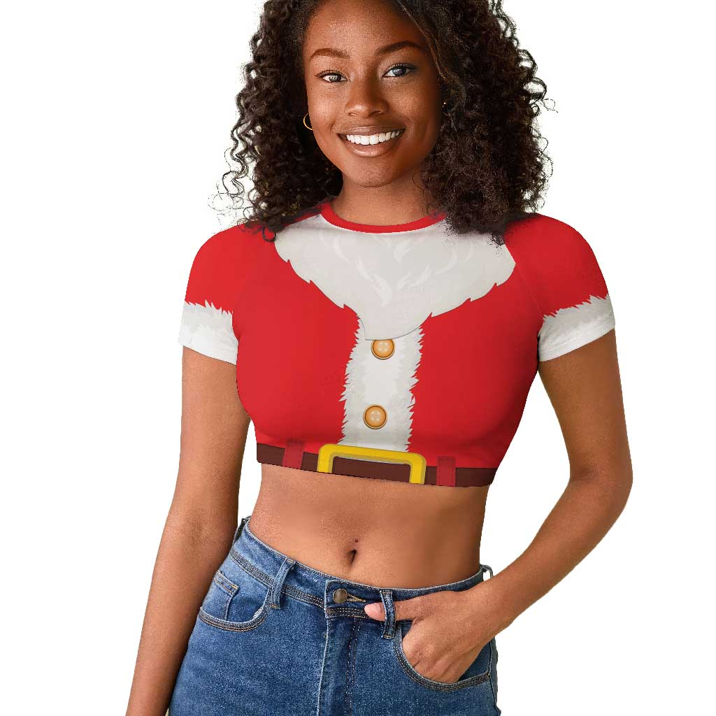 Black Santa Costume Raglan Cropped T shirt Christmas Holiday Cosplay - African Pride