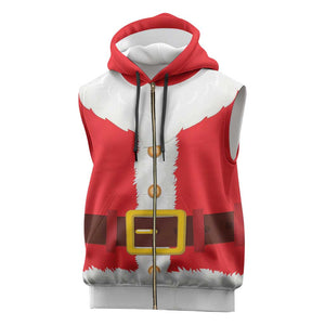 Black Santa Costume Sleeveless Zip Hoodie Christmas Holiday Cosplay - African Pride