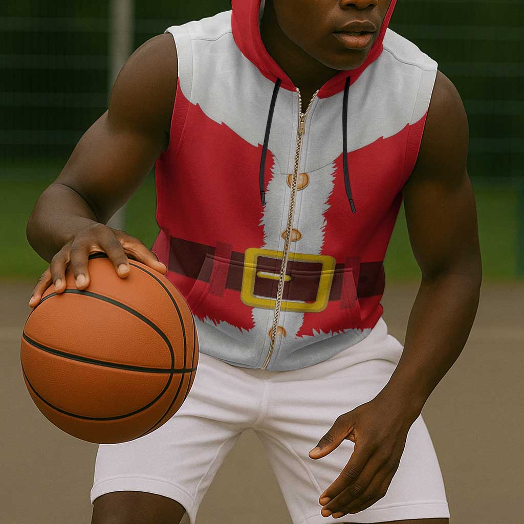 Black Santa Costume Sleeveless Zip Hoodie Christmas Holiday Cosplay - African Pride