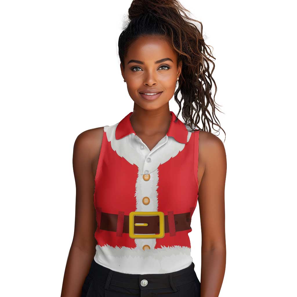 Black Santa Costume Women Sleeveless Polo Shirt Christmas Holiday Cosplay - African Pride