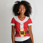 Black Santa Costume Women V-Neck T-Shirt Christmas Holiday Cosplay - African Pride