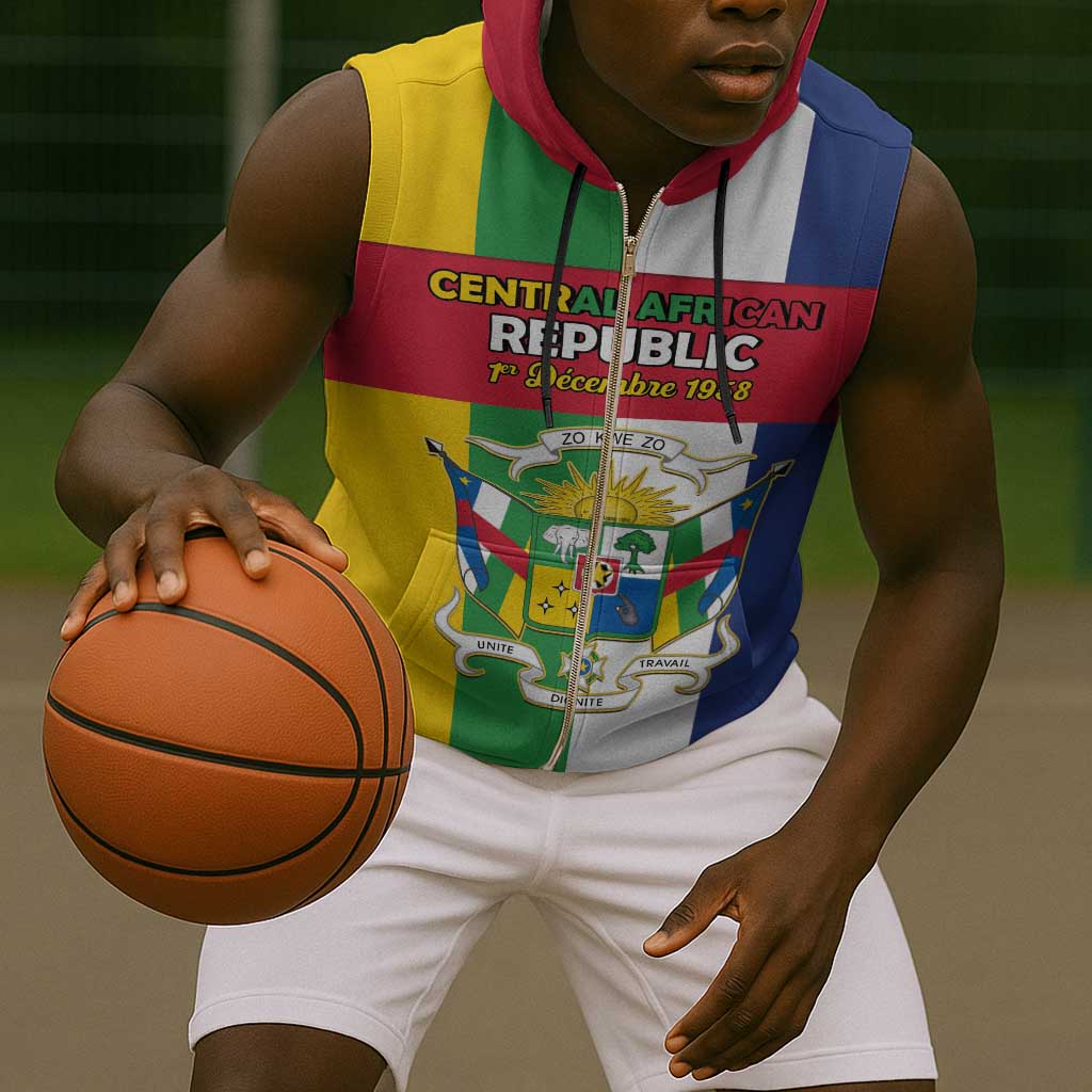 CAR Republic Day Sleeveless Zip Hoodie Zo Kwe Zo - African Pride