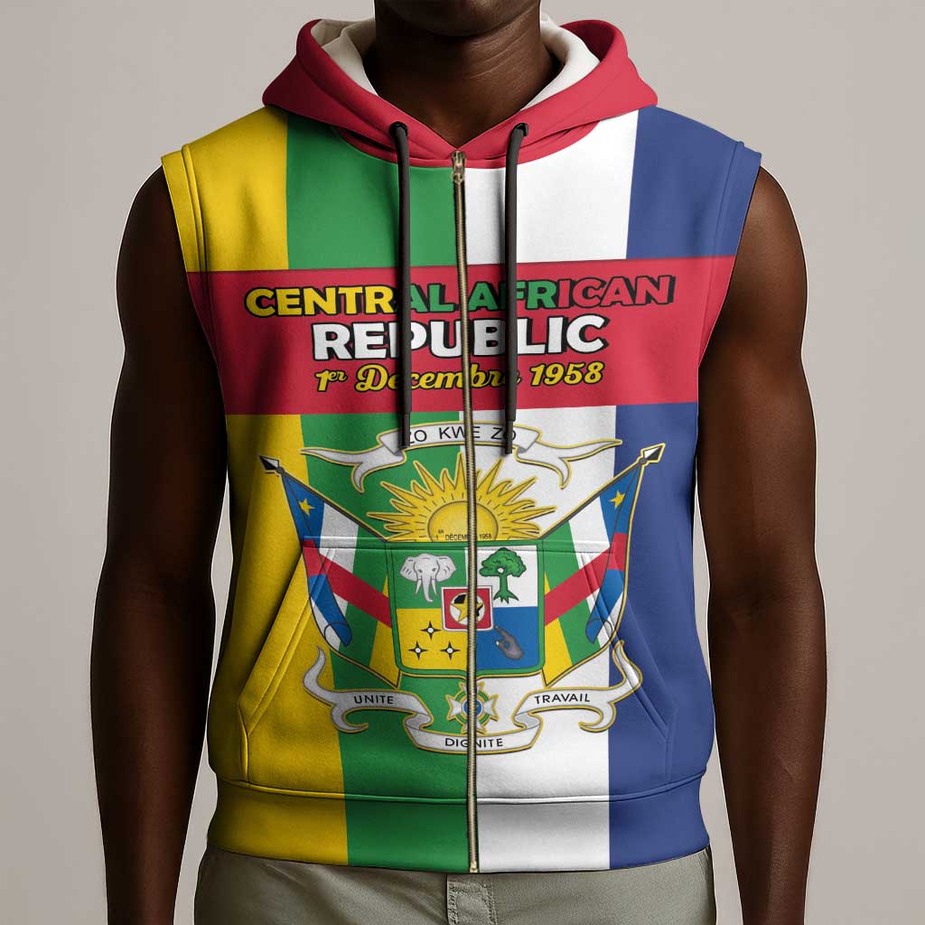 CAR Republic Day Sleeveless Zip Hoodie Zo Kwe Zo - African Pride