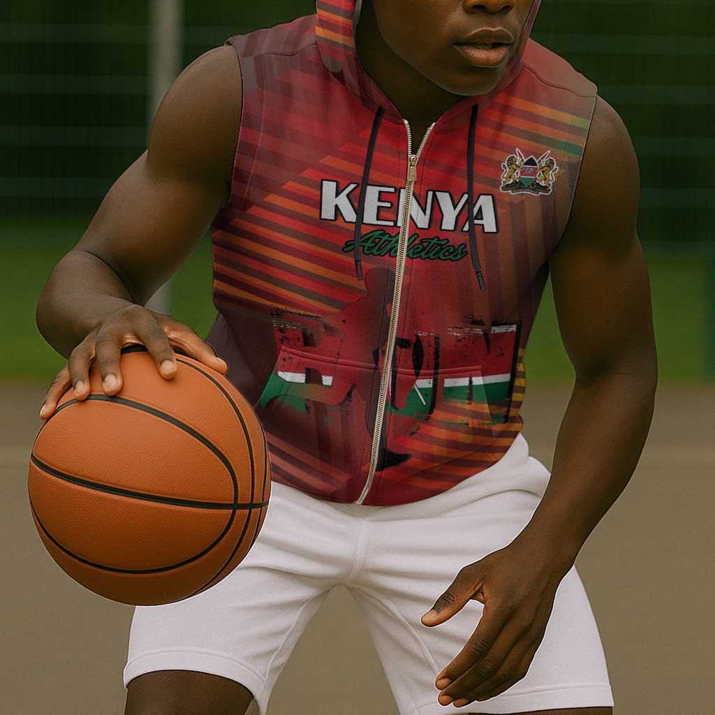 Kenya Athletics Sleeveless Zip Hoodie Go Champions Go - African Pride