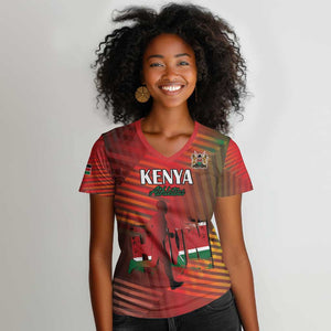 Kenya Athletics Women V-Neck T-Shirt Go Champions Go - African Pride